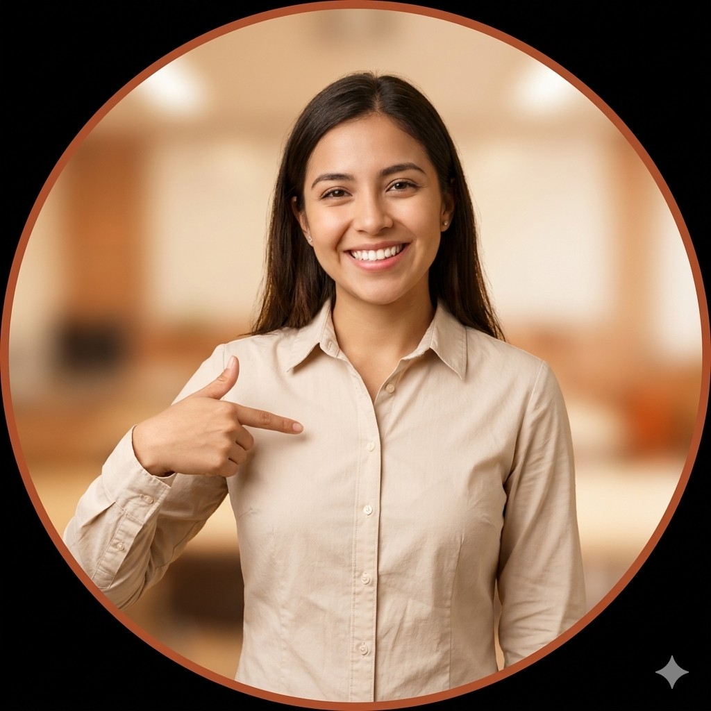 Person pointing to their shirt
